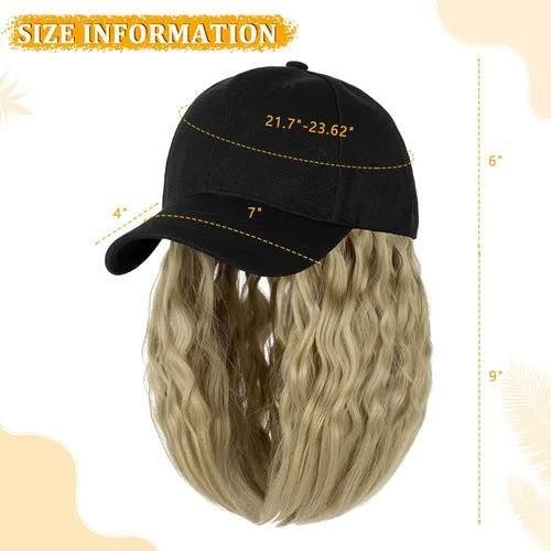 Vista 3 de Gorra de béisbol con extensiones de cabello, peluca ajustable, gorra rizada de 14 pulgadas, peluca sintética para mujer, rubio ceniza