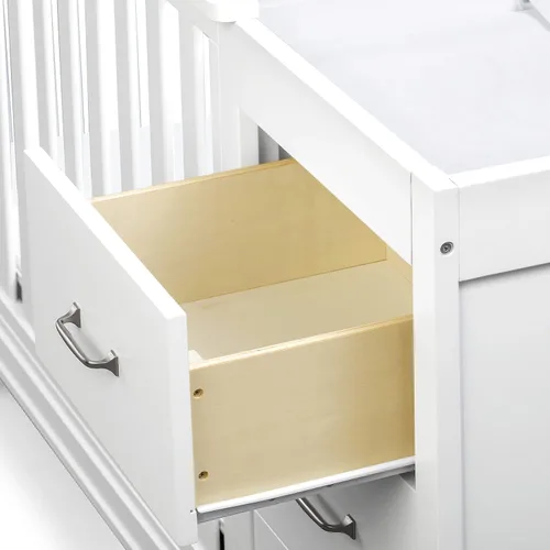 Vista 7 de Cuna DaVinci Charlie, convertible, 4 en 1, con mini cuna y cambiador en color blanco, con certificado Greenguard Gold