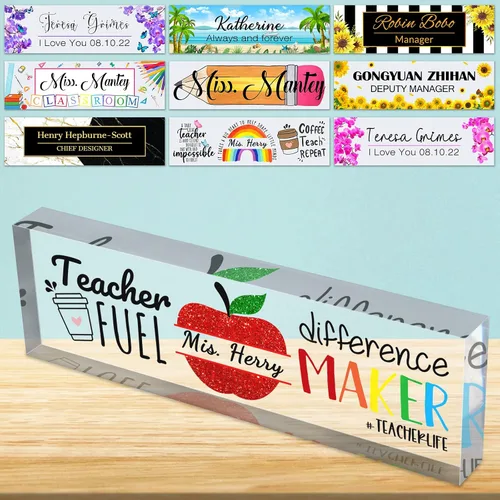 Vista 39 de Placa de nombre de escritorio personalizada de bloque de acrílico personalizado para oficina, placa de escritorio personalizada, decoración de negro