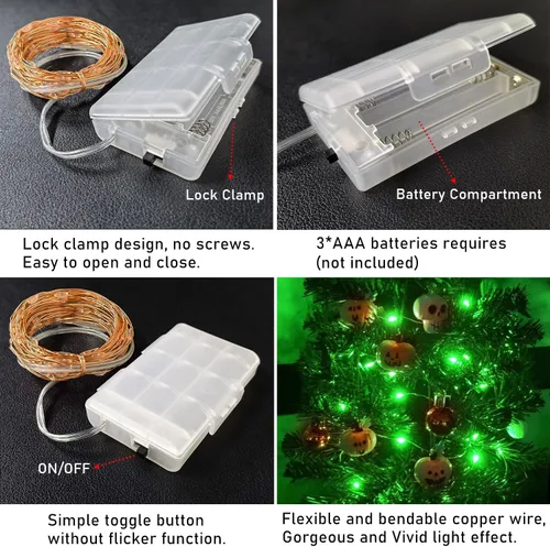 Vista 2 de RUICHEN Guirnalda de luces que funcionan con pilas, alambre de cobre de 16.4 pies, 50 luces LED, mini luciérnaga, luces estrelladas para dormitorio