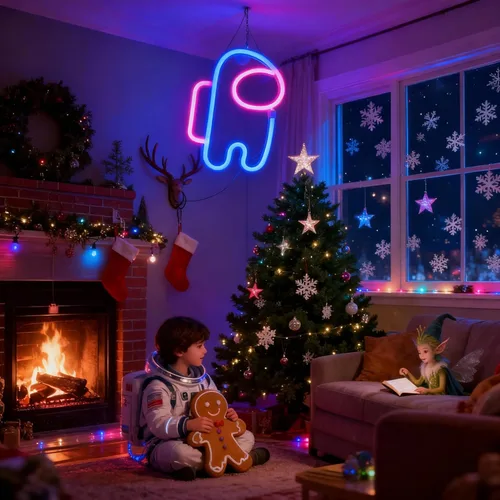 Vista 2 de Nordstylee Luces de neón con forma de astronauta para colgar luces de neón decorativas con USB o pilas para el hogar, dormitorio, bar, restaurante