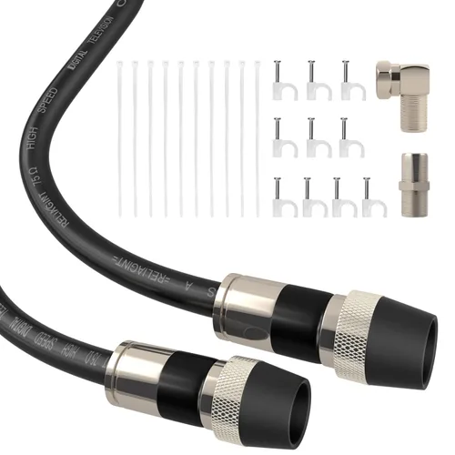 Vista 9 de Cable coaxial RG6 de 3 pies negro, cable coaxial de 75 Ohm con conector F y acoplador doble hembra F81, cable de extensión de antena de TV de alta