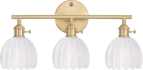 Vista 12 de Shenmoyl Lámparas de baño, lámpara de pared de 2 luces para tocador sobre espejo con pantalla de vidrio tulipán blanco para dormitorio, sala