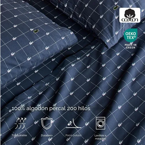 Vista 5 de Lacoste Slice - Juego de sábanas de percal 100 % algodón, 3 piezas – Fresco, marcado, mate y duradero, certificado Oeko-Tex – Estampado, Rosa Rosa