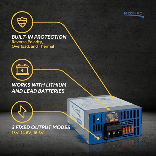Vista 3 de RecPro Convertidor RV de 100 amperios Convertidor de potencia RV y cargador de batería Carga inteligente de 4 etapas 120 VCA a 12 VCC Rango