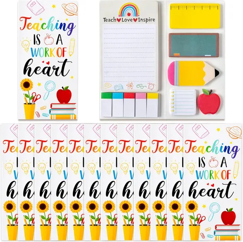 Xqumoi Paquete de 12 notas adhesivas Teaching is A Work of Heart – Regla Pizarra Lápiz Forma de Manzana Autoadherentes Bloc de notas de