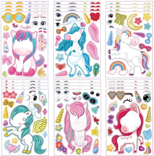 Vista 12 de 24 hojas de calcomanías para hacer tu propio robot para hacer una cara, calcomanías para niños pequeños con robots, manualidades, suministros