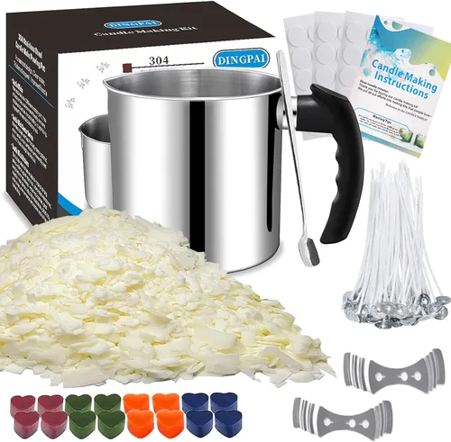 Vista 8 de DINGPAI - Olla para hacer velas, olla para fundir cera de doble caldera de 44 onzas, 1 cuchara, jarra para hacer velas de acero inoxidable 304