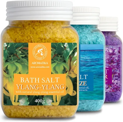 Juego de sales de baño de 42 onzas - Lavanda - brisa marina - Ylang-Ylang - Aceite esencial 100% natural - Lo mejor para un buen sueño - Alivio del