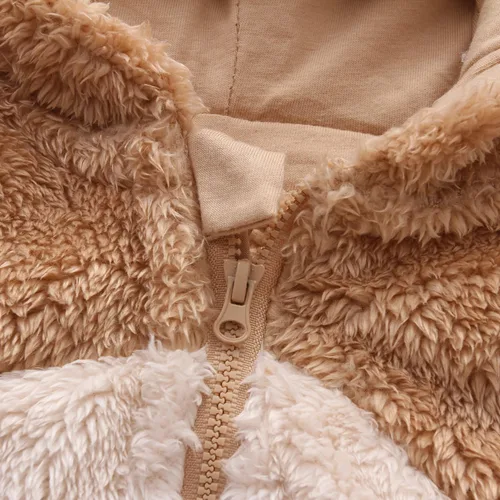 Vista 3 de Mono mullido con capucha para bebé, pelele de forro polar de manga larga con cremallera