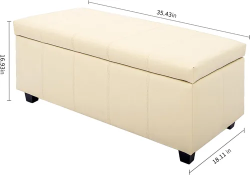 Vista 3 de CangLong Damara - Banco otomano de 36 pulgadas con tapizado de piel sintética, reposapiés rectangular acolchado de espuma tapizada, muebles fáciles