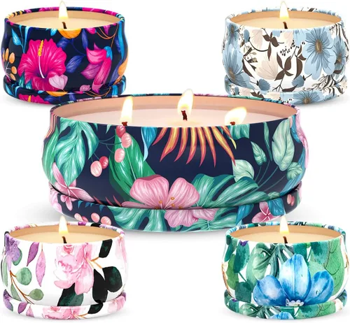 Juego de 5 velas altamente perfumadas de regalo para mujeres caseras, velas decorativas de cera de soja natural para aromaterapia para Navidad, 1