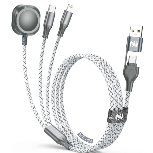Vista 13 de IDISON Cable de carga múltiple (paquete de 3 de 4 pies), cable de carga 3 en 1, esencial de viaje, cable trenzado de nailon USB A/C, puerto USB A/C