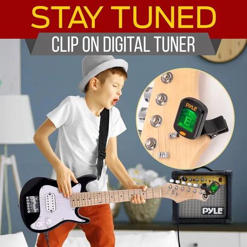 Vista 5 de Pyle Guitarra eléctrica infantil de 6 cuerdas incluye amplificador con kit de accesorios (negro), derecha (PEGKT30.X9)