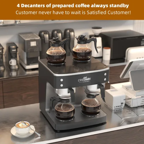 Vista 4 de crosson Cafetera de goteo comercial de 200 tazas/hora, cafetera de 7.2 L con 4 decantadores y calentadores de vidrio y carcasa sin huellas