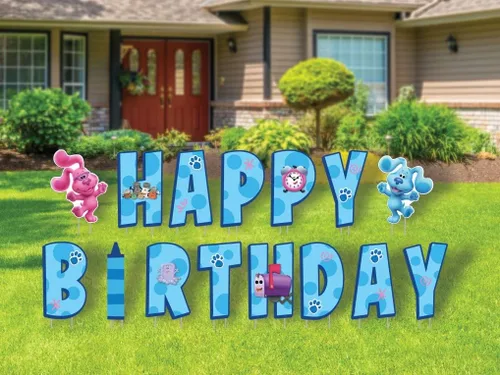 Carteles de feliz cumpleaños de Blue's Clues con estacas de metal, letras de 16"
