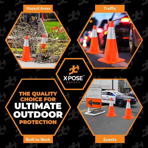 Vista 2 de Xpose Safety Conos de tráfico naranjas de 18 pulgadas, resistentes, 3 libras con collar de 6 pulgadas, 1 paquete de conos de seguridad de plástico