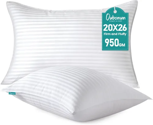 Vista 9 de Oubonun Juego de 2 Almohadas Tamaño King - Almohadas Alternativas de Plumón Esponjosas y de Soporte con Funda de Algodón con Cremallera