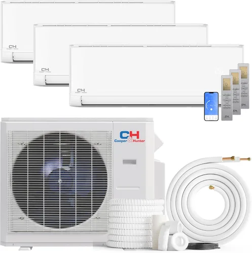 Cooper & Hunter 36,000 BTU Tri 3 Zone 6K + 12K + 18K Montaje en pared Mini Split AC y bomba de calor - Kits inteligentes y kits de instalación de 25