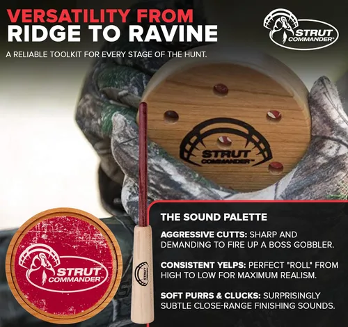 Vista 4 de STRUT COMANDER Ole Scratch Slate Pavo Pot Llamada, imprescindible accesorio de caza, golpeador de caza de pavo y olla realista llamada de sonido