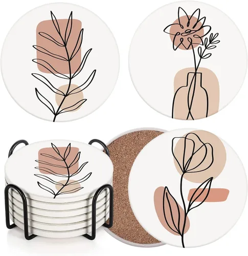 Vista 8 de Britimes Juego de 6 posavasos de mesa para bebidas, diseño de calaveras místicas negras, animales mágicos, tapete redondo absorbente de café