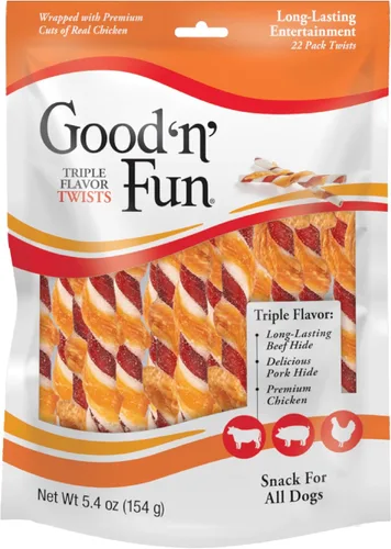 Vista 16 de GOOD 'N' FUN Giros de triple sabor con masticables Bully, golosinas para perros con alto contenido de proteínas para todos los perros adultos