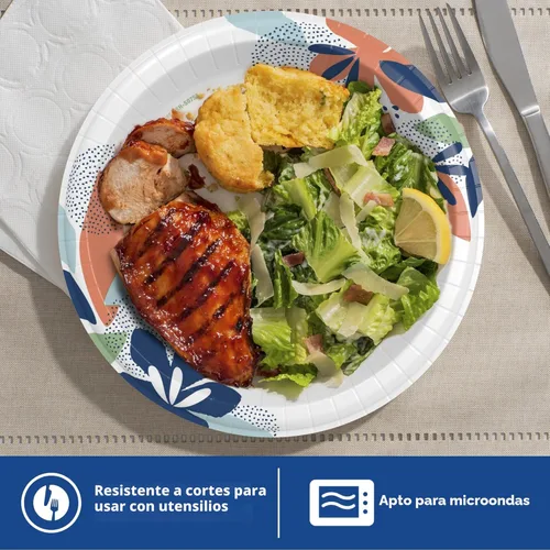 Vista 5 de Dixie Platos de papel grandes, 10 pulgadas, 54 unidades, 2 veces más fuertes, aptos para microondas, a prueba de remojos, resistentes a cortes