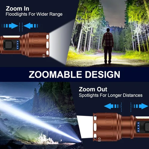 Vista 6 de Linternas magnéticas recargables de alto lúmen, linterna LED superbrillante y potente de 8 modos con luz de trabajo COB, linterna impermeable