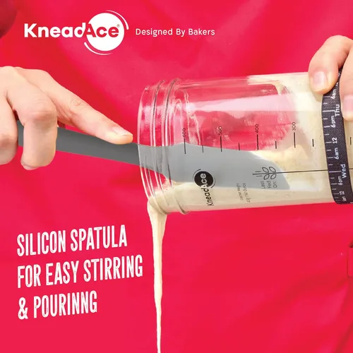 Vista 7 de KneadAce Tarro básico de masa madre con banda de alimentación marcada con fecha, termómetro, raspador de tarro de masa madre, cubierta de tela