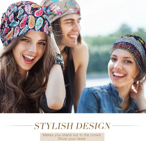 Vista 6 de Gorro holgado para mujer, 5 piezas, turbante, elástico, para el cáncer, gorros, bufanda para dormir