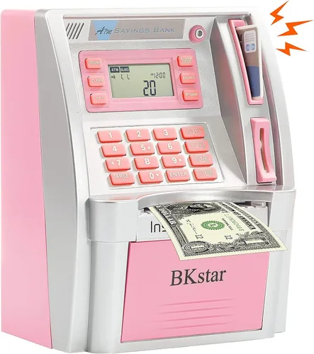 Vista 8 de BKstar alcancía parlante estilo cajero automático para niños con tarjetas de débito, memoria de apagado, cajón de apertura automática para dinero