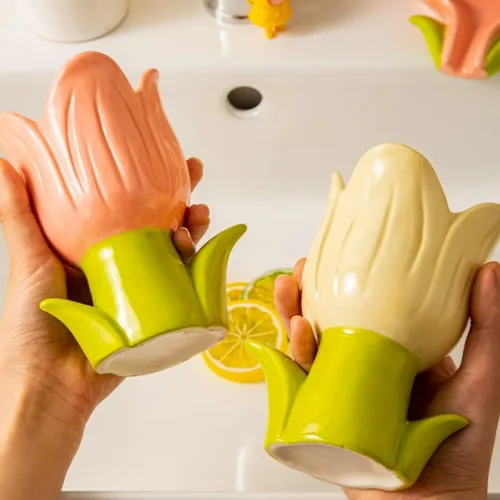 Vista 5 de WAIT FLY Soporte para cepillos de dientes con forma de flor, decoración de baño, soporte para cepillos de dientes tulipán