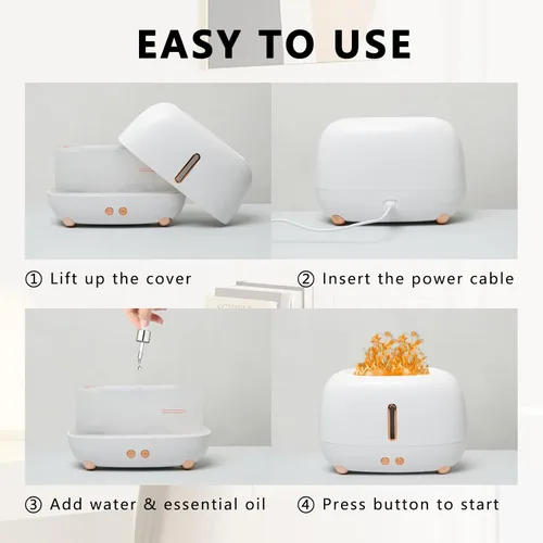 Vista 5 de Lindo humidificador difusor de llama multicolor, difusor de terapia de aroma de aceite esencial con protección de apagado automático sin agua