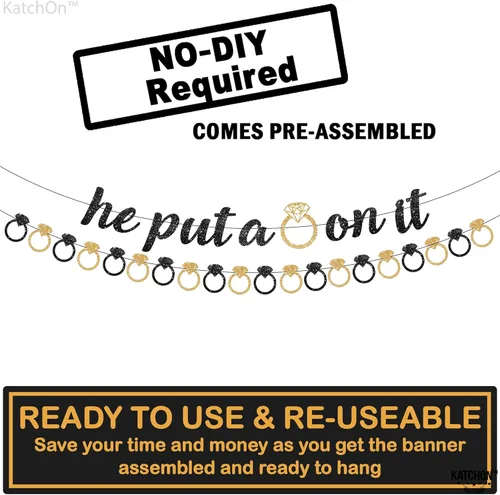 Vista 4 de KatchOn, Cartel con purpurina «He Put A Ring On It» con bonito globo de anillo de diamantes, paquete de 2 Globos de anillo de compromiso