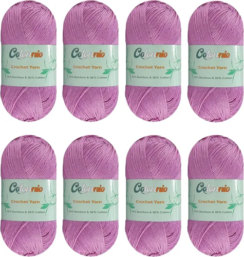 Vista 8 de 8 madejas de hilo para tejer a ganchillo, 70% rayón derivado de bambú, 30% algodón, peso superfino fingering, Sunny Cat Cotonnio importado