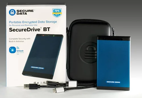 Vista 3 de SecureData SecureDrive BT 250GB SSD Hardware Encriptado USB 3.0 Ext Drive FIPS 140-2 Nivel 3 Desbloqueo a través de la aplicación de teléfono