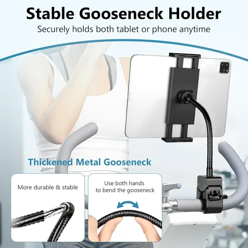 Vista 3 de Soporte para tablet de cuello de cisne, soporte para iPad para cochecito, cinta de correr, carrito de golf, barco, soporte de micrófono, silla