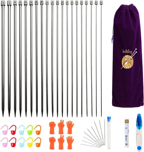 Vista 7 de KOKNIT Juego de 11 pares de agujas de tejer, 10 pulgadas de longitud de acero inoxidable de una sola punta, kit de agujas de suéter en diferentes