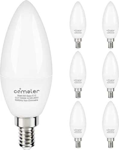 Vista 8 de comzler Bombilla LED E12, bombillas LED pequeñas equivalentes a 60 W, bombillas blancas cálidas de 2700 K para ventilador de techo, lámpara tipo B
