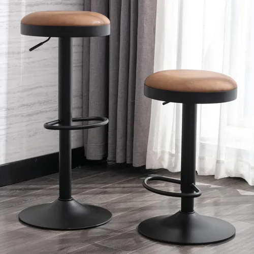 Vista 8 de Taburetes de bar sin espalda, taburetes de bar ajustables redondos individuales para encimera de cocina, taburete giratorio de altura de barra, Gris