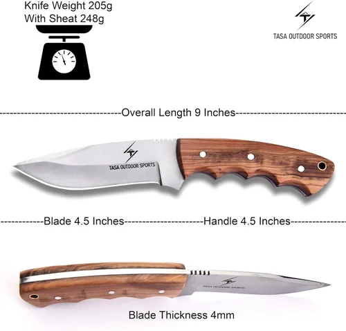 Vista 3 de Cuchillo de Acero de Damasco con Funda de Cuero – Cuchillo de Hoja Fija de Espiga Completa de 7.5" con Mango de Madera de Palisandro de 4" – Fat Boy