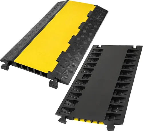 Vista 12 de CXRCY Paquete de 2 rampas protectoras de cable de goma de PVC de 3 canales, capacidad de 44000 libras, resistente a la velocidad, para manguera
