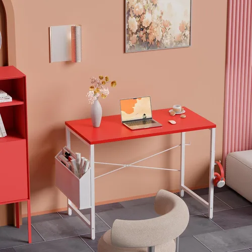 Vista 56 de Pamray - Escritorio de computadora de 32 pulgadas para espacios pequeños con bolsa de almacenamiento, escritorio de trabajo de oficina en casa