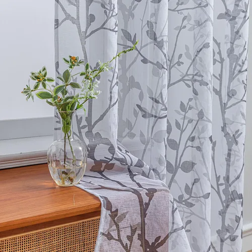 Vista 7 de Luvyohmee - Cortinas blancas y grises de 63 pulgadas de largo, 2 paneles, cortinas semi transparentes para ventanas para sala de estar/dormitorio