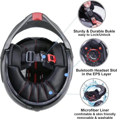 Vista 7 de Casco de motocicleta de cara completa, aprobado por DOT, protector de barbilla reversible de 180°, casco de piloto modular con doble visera antivaho