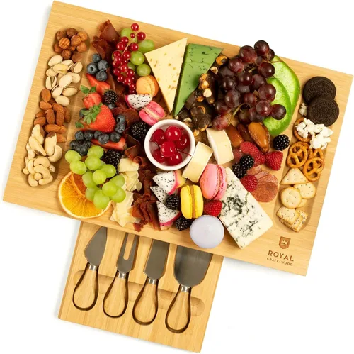 Vista 15 de ROYAL CRAFT WOOD Tabla grande de quesos y charcutería – Tabla grande de queso de bambú – Bandeja para servir – Regalos de inauguración de la casa