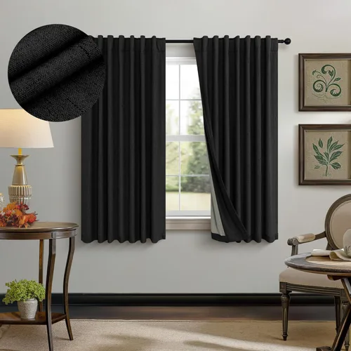 Vista 22 de Pitalk Cortinas cortas 100% opacas de lino para cafetería, 40 pulgadas de largo, 2 paneles, cortinas de puerta francesa para ventana, cortina