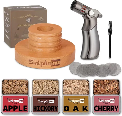 Kit de ahumador de whisky con antorcha, ahumador de bebida bourbon Old Fashioned con virutas de madera de 4 sabores, regalos de cumpleaños y Día de Smlpuame