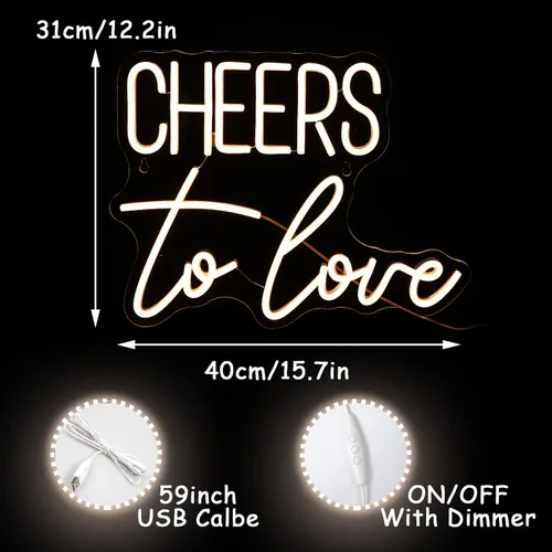 Vista 3 de Letrero de neón regulable con texto en inglés Cheers to Love con luces de neón para decoración de pared, decoración de Navidad, boda, compromiso