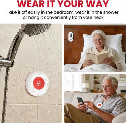 Vista 5 de CallToU Buscador inalámbrico para cuidadores, botón de llamada SOS impermeable para ancianos en casa, sistema de alerta salvavidas para accidentes